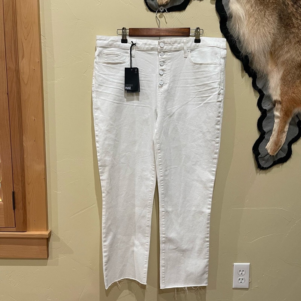 NWT PAIGE‎ Women's 34 Cindy Exposed Buttonfly High Rise Straight Leg White Plus